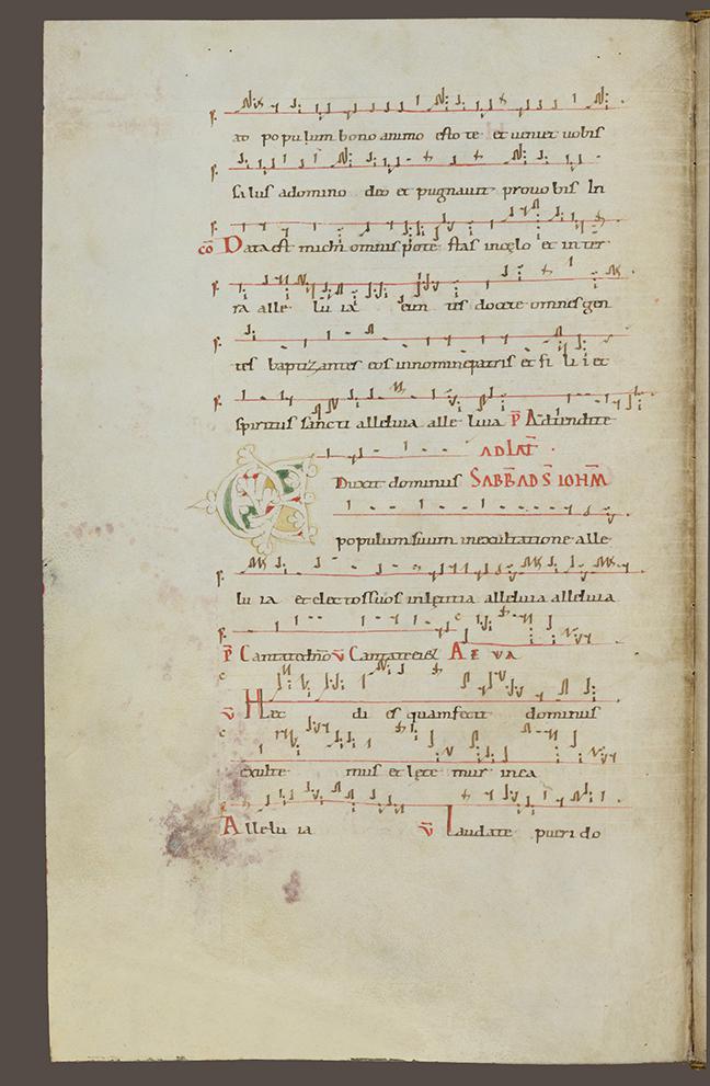 Roman manuscript from the eleventh century with two colored lines