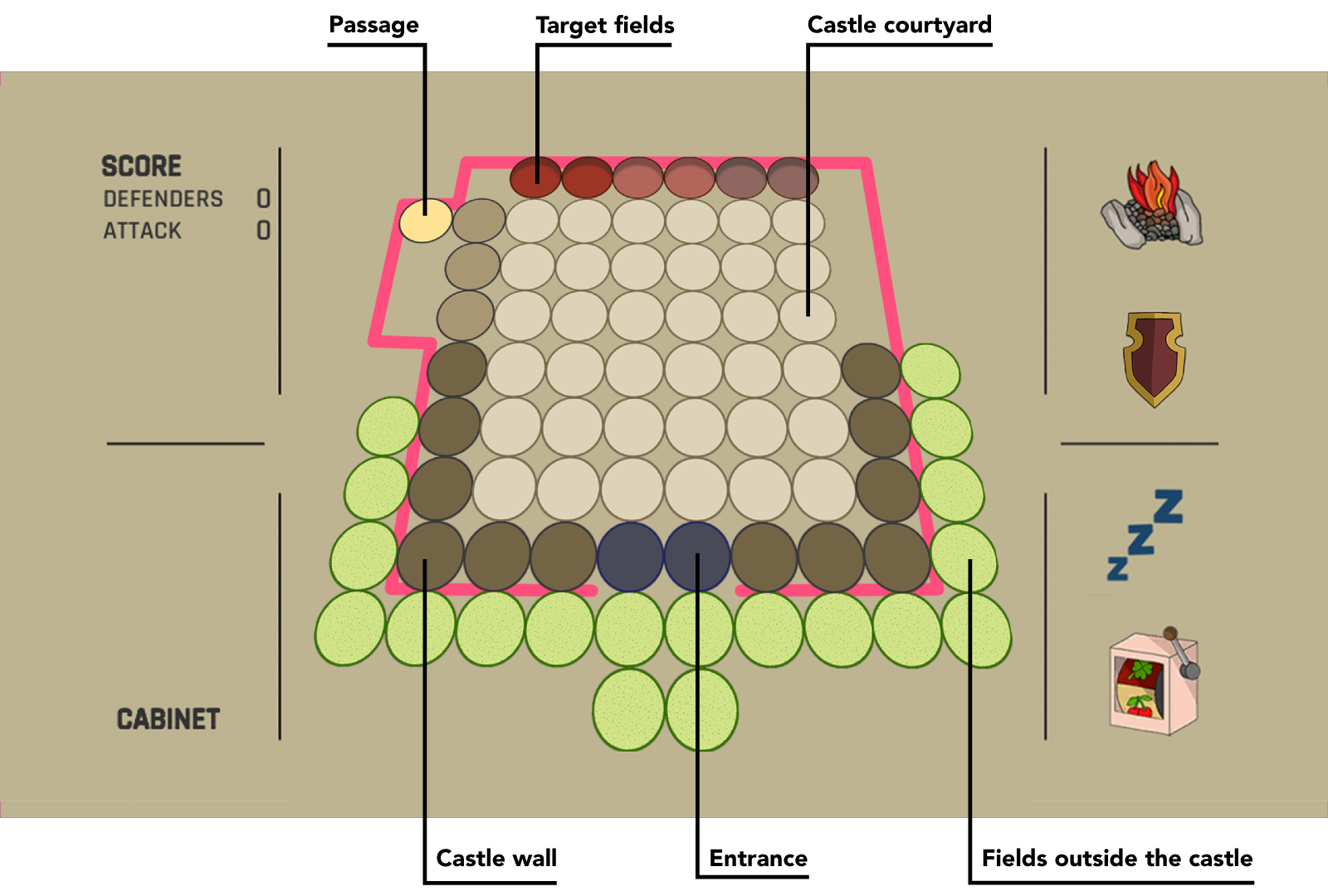 map of the castle with regions and buttons