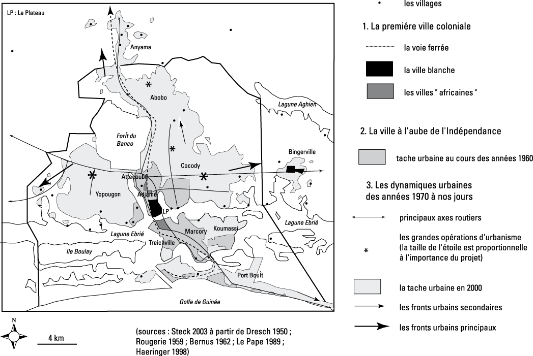 Map of Abidjan showing an example of how Africans were segregated from Europeans through planning regulations (land use policies)