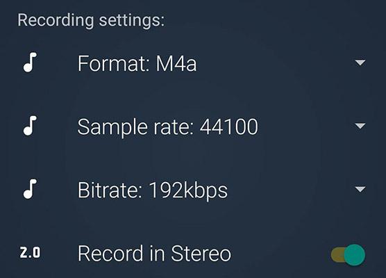 Screenshot of the settings