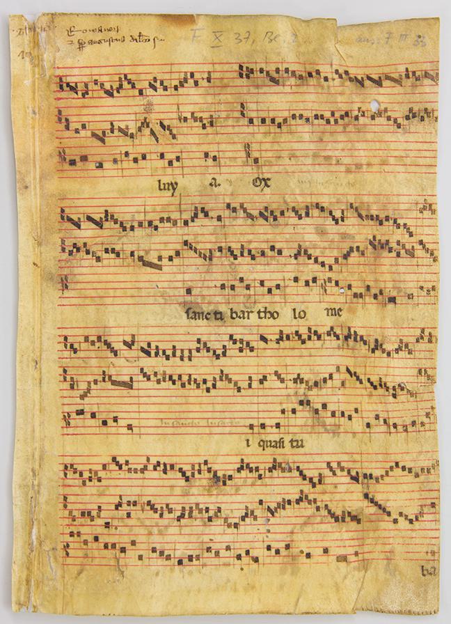 Image of a manuscript from the Basel University with five staffs per voice
