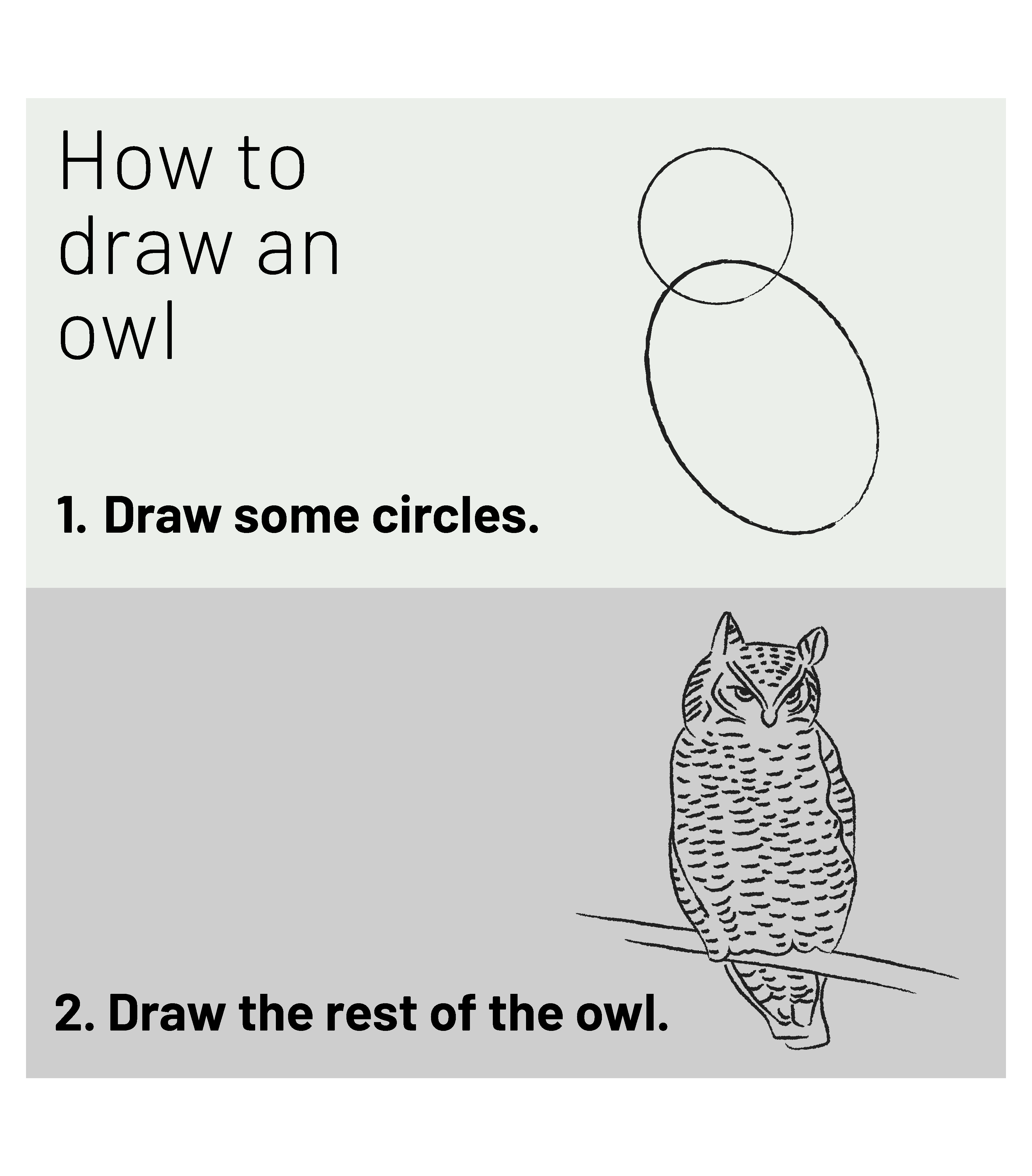 Think like a learner, with illustration of an owl being drawn with no intermediate steps