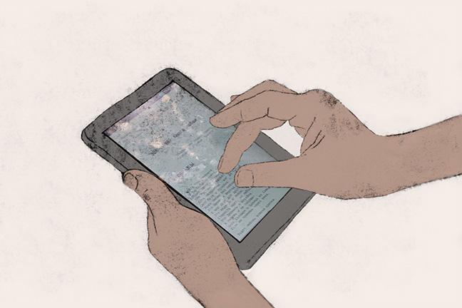 Illustration of a hand zooming in on a tablet screen